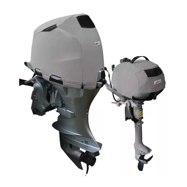 Grey Honda outboard motor cover - vented air pockets for use while engine running. Buy online from Coverworld Sunshine Coast. Suits honda outboard sizes - BF250 - V6 3.6L, BF200, BF225, BF250 - V6 3.6L, BF175, BF200, BF225 - V6 3.5L, BF115, BF135, BF150