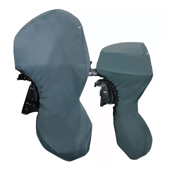 Grey Yamaha outboard motor cover - full coverage for storage, towing and trailering. Buy online from Coverworld Sunshine Coast. Suits yamaha engines - F425A - XTO V8 5.6L, F350A - V8 5.3L, F225F, F250D, F300B - V6 4.2L, F200F, F250D, F300 - V6 4.2L, F150