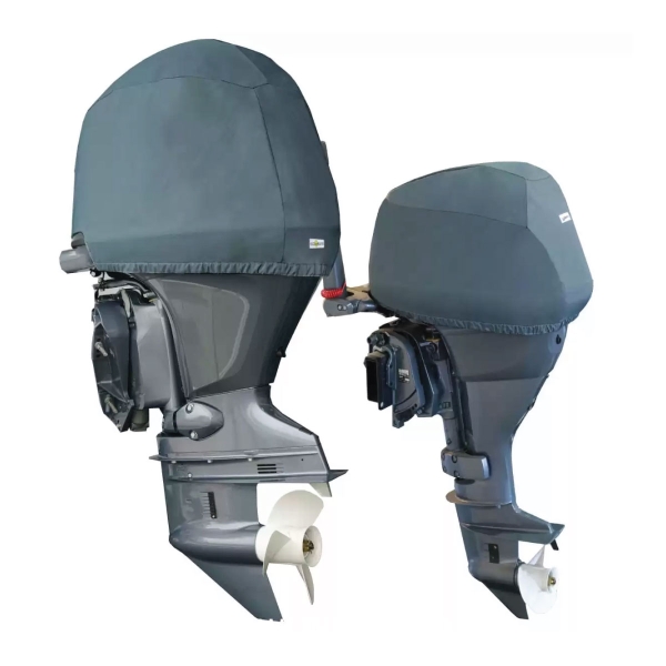 Grey Yamaha outboard motor cover - half cowling coverage for storage. Buy online from Coverworld Sunshine Coast. Suits yamaha engines - F425A - XTO V8 5.6L, F350A - V8 5.3L, F225F, F250D, F300B - V6 4.2L, F200F, F250D, F300 - V6 4.2L, F150D, F175A, F200D