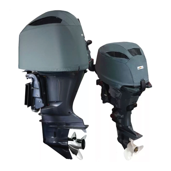 Grey Yamaha outboard motor cover - vented pockets for use while boat engine running. Buy online from Coverworld Sunshine Coast. Suits yamaha engines - F425A - XTO V8 5.6L, F350A - V8 5.3L, F225F, F250D, F300B - V6 4.2L, F200F, F250D, F300 - V6 4.2L, F150D
